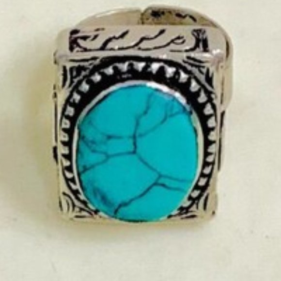 Southwestern Style Turquoise Oval Stone Ring, Ethnic Kuchi Ring, Afghan Jewelry, - Picture 9 of 11